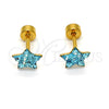 Stainless Steel Stud Earring, Star Design, with Aqua Blue Crystal, Polished, Golden Finish, 02.271.0021.8