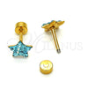 Stainless Steel Stud Earring, Star Design, with Aqua Blue Crystal, Polished, Golden Finish, 02.271.0021.8