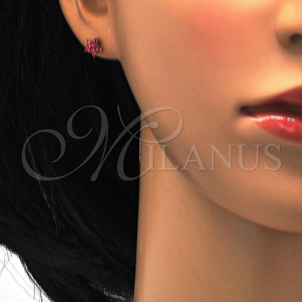 Stainless Steel Ring — Stud Earring Star Design with Pink Crystal Polished — alternate product view — SKU 114176 | Acero Inoxidable anillo — Stud Earring estrella diseño with Pink cristal pulido — SKU 114176