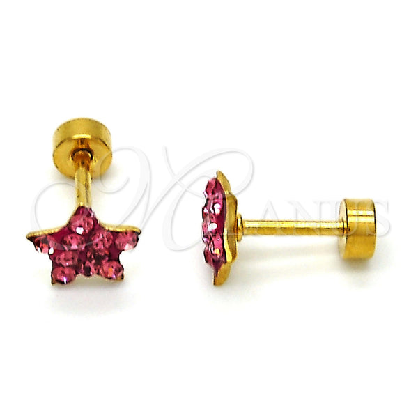 Stainless Steel Ring — Stud Earring Star Design with Pink Crystal Polished — main product view — SKU 114176 | Acero Inoxidable anillo — Stud Earring estrella diseño with Pink cristal pulido — SKU 114176