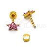 Stainless Steel Long Earring, Star Design, with Rose Crystal, Polished, Golden Finish, 02.271.0021.11