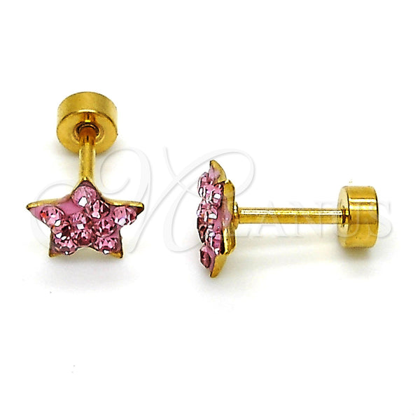 Stainless Steel Long Earring, Star Design, with Rose Crystal, Polished, Golden Finish, 02.271.0021.11