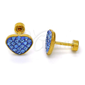 Stainless Steel Ring — Stud Earring Heart Design with Tanzanite Crystal Polished — main product view — SKU 114179 | Acero Inoxidable anillo — Stud Earring corazón diseño with Tanzanite cristal pulido — SKU 114179