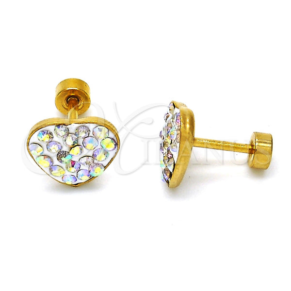 Stainless Steel Stud Earring, Heart Design, with Aurore Boreale Crystal, Polished, Golden Finish, 02.271.0022.1