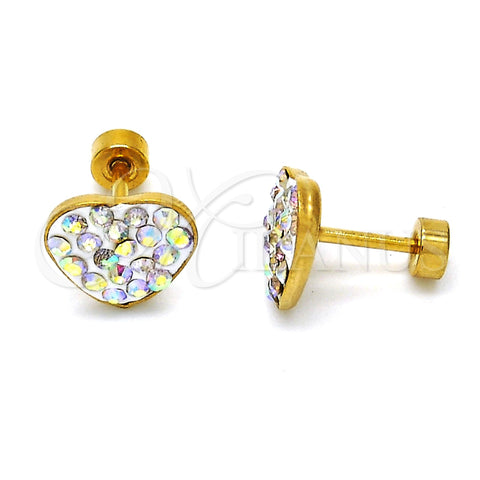Stainless Steel Stud Earring, Heart Design, with Aurore Boreale Crystal, Polished, Golden Finish, 02.271.0022.1