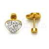 Stainless Steel Stud Earring, Heart Design, with White Crystal, Polished, Golden Finish, 02.271.0022.2