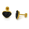 Stainless Steel Stud Earring, Heart Design, with Black Crystal, Polished, Golden Finish, 02.271.0022.3