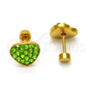 Stainless Steel Stud Earring, Heart Design, with Light Green Crystal, Polished, Golden Finish, 02.271.0022.4