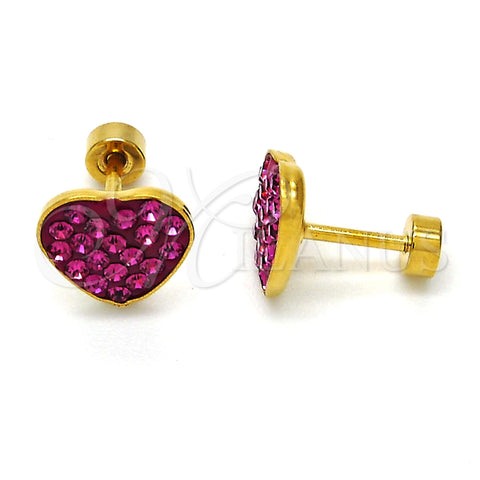 Stainless Steel Stud Earring, Heart Design, with Ruby Crystal, Polished, Golden Finish, 02.271.0022.5
