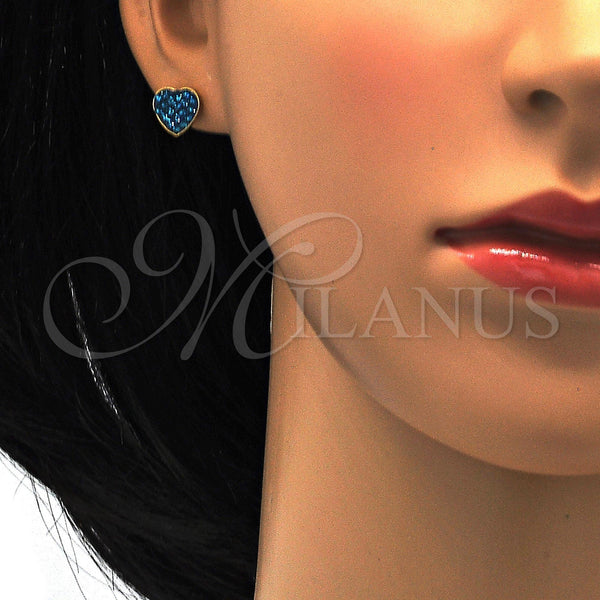 Stainless Steel Ring — Stud Earring Heart Design with Blue Topaz Crystal — alternate product view — SKU 114185 | Acero Inoxidable anillo — Stud Earring corazón diseño with Blue Topaz cristal — SKU 114185