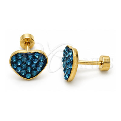 Stainless Steel Stud Earring, Heart Design, with Blue Topaz Crystal, Polished, Golden Finish, 02.271.0022.6