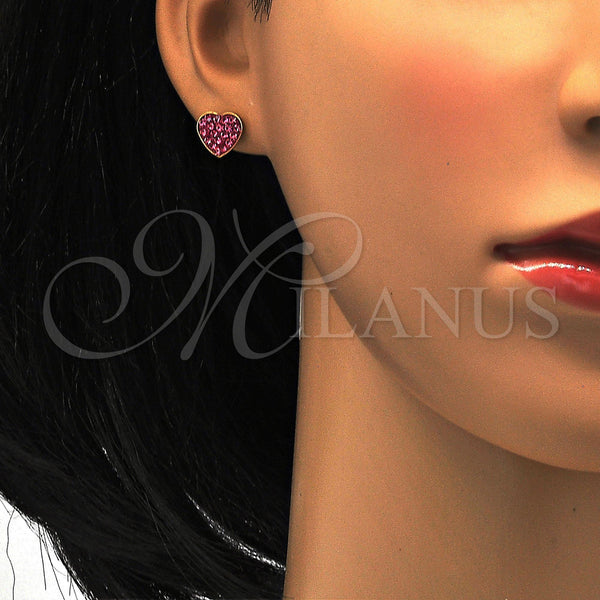 Stainless Steel Ring — Stud Earring Heart Design with Pink Crystal Polished — alternate product view — SKU 114186 | Acero Inoxidable anillo — Stud Earring corazón diseño with Pink cristal pulido — SKU 114186