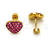 Stainless Steel Stud Earring, Heart Design, with Pink Crystal, Polished, Golden Finish, 02.271.0022.7