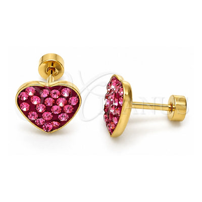 Stainless Steel Stud Earring, Heart Design, with Pink Crystal, Polished, Golden Finish, 02.271.0022.7