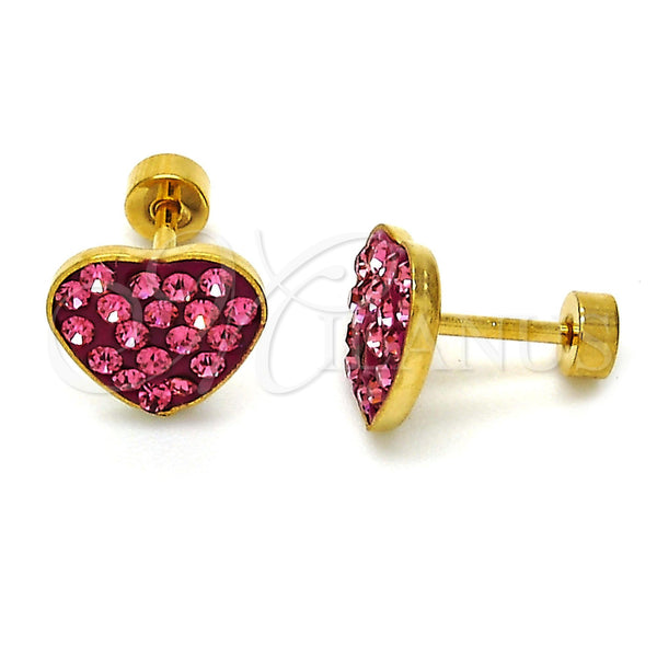 Stainless Steel Ring — Stud Earring Heart Design with Pink Crystal Polished — main product view — SKU 114186 | Acero Inoxidable anillo — Stud Earring corazón diseño with Pink cristal pulido — SKU 114186