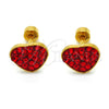 Stainless Steel Stud Earring, Heart Design, with Garnet Crystal, Polished, Golden Finish, 02.271.0022.8