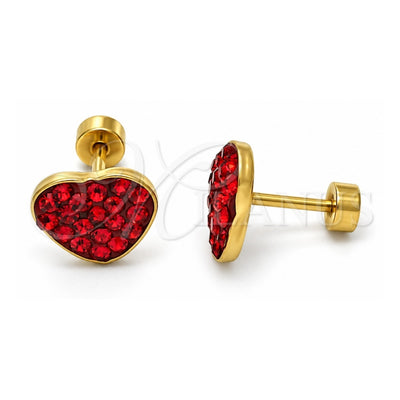 Stainless Steel Stud Earring, Heart Design, with Garnet Crystal, Polished, Golden Finish, 02.271.0022.8