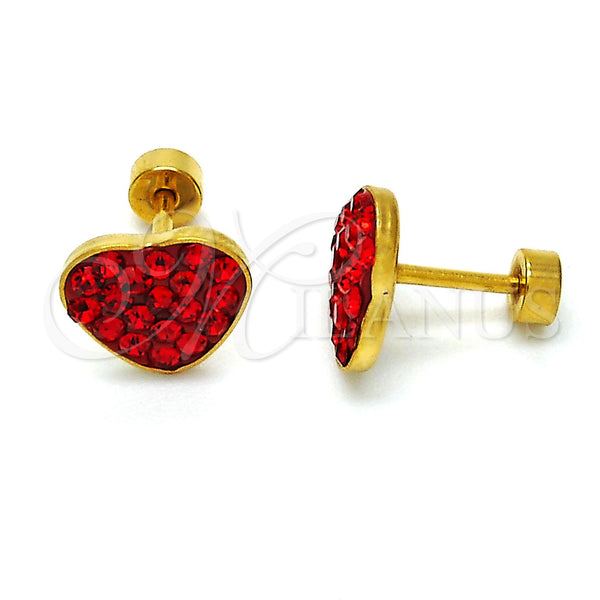 Stainless Steel Stud Earring, Heart Design, with Garnet Crystal, Polished, Golden Finish, 02.271.0022.8