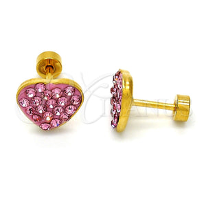 Stainless Steel Ring — Stud Earring Heart Design with Rose Crystal Polished — main product view — SKU 114188 | Acero Inoxidable anillo — Stud Earring corazón diseño with Rose cristal pulido — SKU 114188