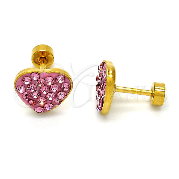 Stainless Steel Ring — Stud Earring Heart Design with Rose Crystal Polished — main product view — SKU 114188 | Acero Inoxidable anillo — Stud Earring corazón diseño with Rose cristal pulido — SKU 114188