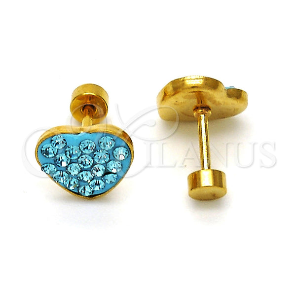 Stainless Steel Ring — Stud Earring Heart Design with Aqua Blue Crystal — alternate product view — SKU 114189 | Acero Inoxidable anillo — Stud Earring corazón diseño with Aqua Blue cristal — SKU 114189
