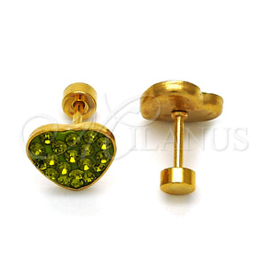 Stainless Steel Ring — Stud Earring Heart Design with Dark Peridot Crystal — alternate product view — SKU 114190 | Acero Inoxidable anillo — Stud Earring corazón diseño with Dark Peridot cristal — SKU 114190