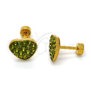 Stainless Steel Ring — Stud Earring Heart Design with Dark Peridot Crystal — main product view — SKU 114190 | Acero Inoxidable anillo — Stud Earring corazón diseño with Dark Peridot cristal — SKU 114190