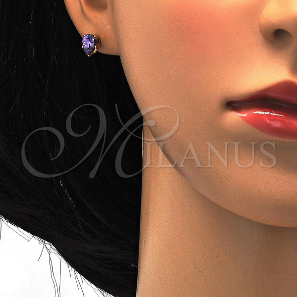 Stainless Steel Ring — Stud Earring Teardrop Design with Amethyst Cubic Zirconia — alternate product view — SKU 114191 | Acero Inoxidable anillo — Stud Earring Teardrop diseño with Amethyst Cubic Zirconia — SKU 114191