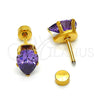 Stainless Steel Stud Earring, Teardrop Design, with Amethyst Cubic Zirconia, Polished, Golden Finish, 02.271.0023