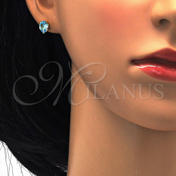 Stainless Steel Ring — Stud Earring Teardrop Design with Aqua Blue Cubic — alternate product view — SKU 114192 | Acero Inoxidable anillo — Stud Earring Teardrop diseño with Aqua Blue Cubic — SKU 114192