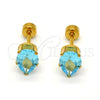 Stainless Steel Stud Earring, Teardrop Design, with Aqua Blue Cubic Zirconia, Polished, Golden Finish, 02.271.0023.1