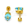 Stainless Steel Stud Earring, Teardrop Design, with Aqua Blue Cubic Zirconia, Polished, Golden Finish, 02.271.0023.1