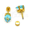 Stainless Steel Stud Earring, Teardrop Design, with Aqua Blue Cubic Zirconia, Polished, Golden Finish, 02.271.0023.1