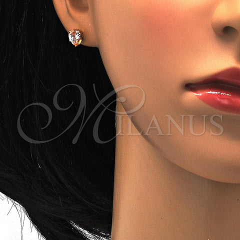 Stainless Steel Stud Earring, Teardrop Design, with Champagne Cubic Zirconia, Polished, Golden Finish, 02.271.0023.2