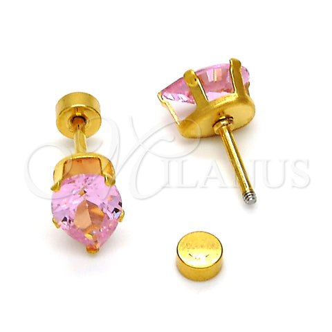 Stainless Steel Stud Earring, Teardrop Design, with Pink Cubic Zirconia, Polished, Golden Finish, 02.271.0023.4