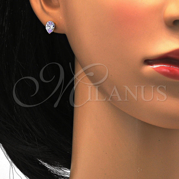 Stainless Steel Ring — Stud Earring Teardrop Design with Lavender Cubic Zirconia — alternate product view — SKU 114197 | Acero Inoxidable anillo — Stud Earring Teardrop diseño with Lavender Cubic Zirconia — SKU 114197