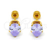 Stainless Steel Stud Earring, Teardrop Design, with Lavender Cubic Zirconia, Polished, Golden Finish, 02.271.0023.6