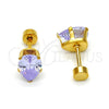 Stainless Steel Stud Earring, Teardrop Design, with Lavender Cubic Zirconia, Polished, Golden Finish, 02.271.0023.6
