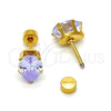 Stainless Steel Stud Earring, Teardrop Design, with Lavender Cubic Zirconia, Polished, Golden Finish, 02.271.0023.6