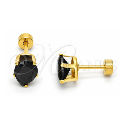 Stainless Steel Stud Earring, Teardrop Design, with Black Cubic Zirconia, Polished, Golden Finish, 02.271.0023.9