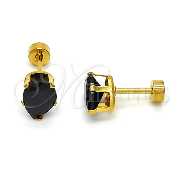 Stainless Steel Stud Earring, Teardrop Design, with Black Cubic Zirconia, Polished, Golden Finish, 02.271.0023.9