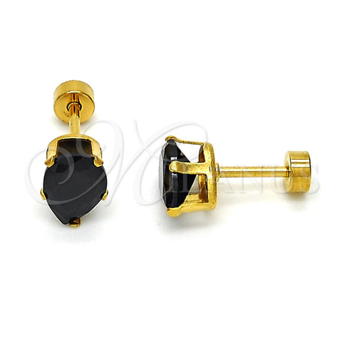 Stainless Steel Stud Earring, Teardrop Design, with Black Cubic Zirconia, Polished, Golden Finish, 02.271.0023.9