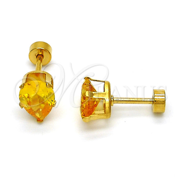 Stainless Steel Stud Earring, Teardrop Design, with Golden Cubic Zirconia, Polished, Golden Finish, 02.271.0023.11