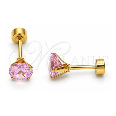 Stainless Steel Stud Earring, with Pink Cubic Zirconia, Polished, Golden Finish, 02.271.0024.2