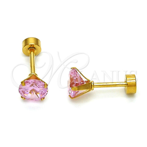 Stainless Steel Stud Earring, with Pink Cubic Zirconia, Polished, Golden Finish, 02.271.0024.2