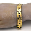 Stainless Steel Solid Bracelet, Cross Design, Polished, Golden Finish, 03.114.0229.1.09 (12 MM Thickness, 9 Inches Length)