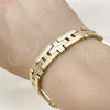 Stainless Steel Solid Bracelet, Cross Design, Polished, Golden Finish, 03.114.0229.1.09 (12 MM Thickness, 9 Inches Length)