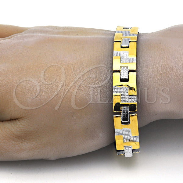 Stainless Steel Solid Bracelet, Greek Key Design, Polished, Steel Finish, 5.247.010.1.09 (12 MM Thickness, 9 Inches Length)