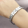 Stainless Steel Solid Bracelet, Greek Key Design, Polished, Steel Finish, 5.247.010.1.09 (12 MM Thickness, 9 Inches Length)