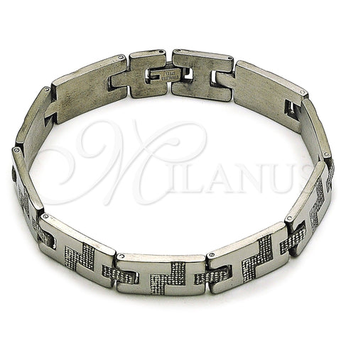 Stainless Steel Solid Bracelet, Greek Key Design, Polished, Steel Finish, 5.247.010.1.09 (12 MM Thickness, 9 Inches Length)